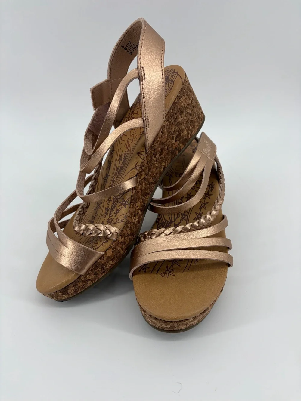 Girls Metallic Rose‎ Gold Braided Strap Wedge Sandals